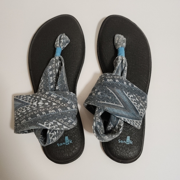 SANUK YOGA MAT CLOTH SLING/STRAP THONG SANDAL FADED BLUE/GREY WOMENS SIZE 9 US - Picture 2 of 11